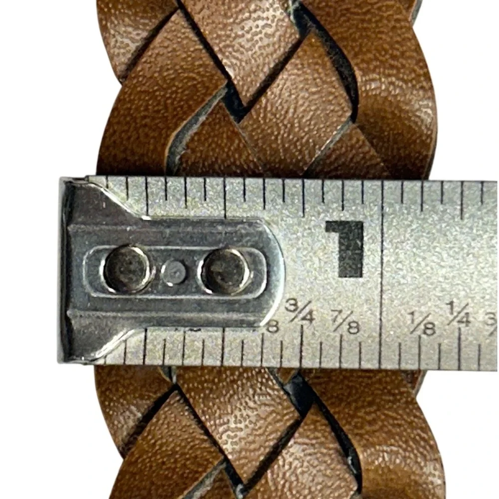 Brown Braided Leather Belt Weathered Brass Buckle Western Boho Up To‎ 37